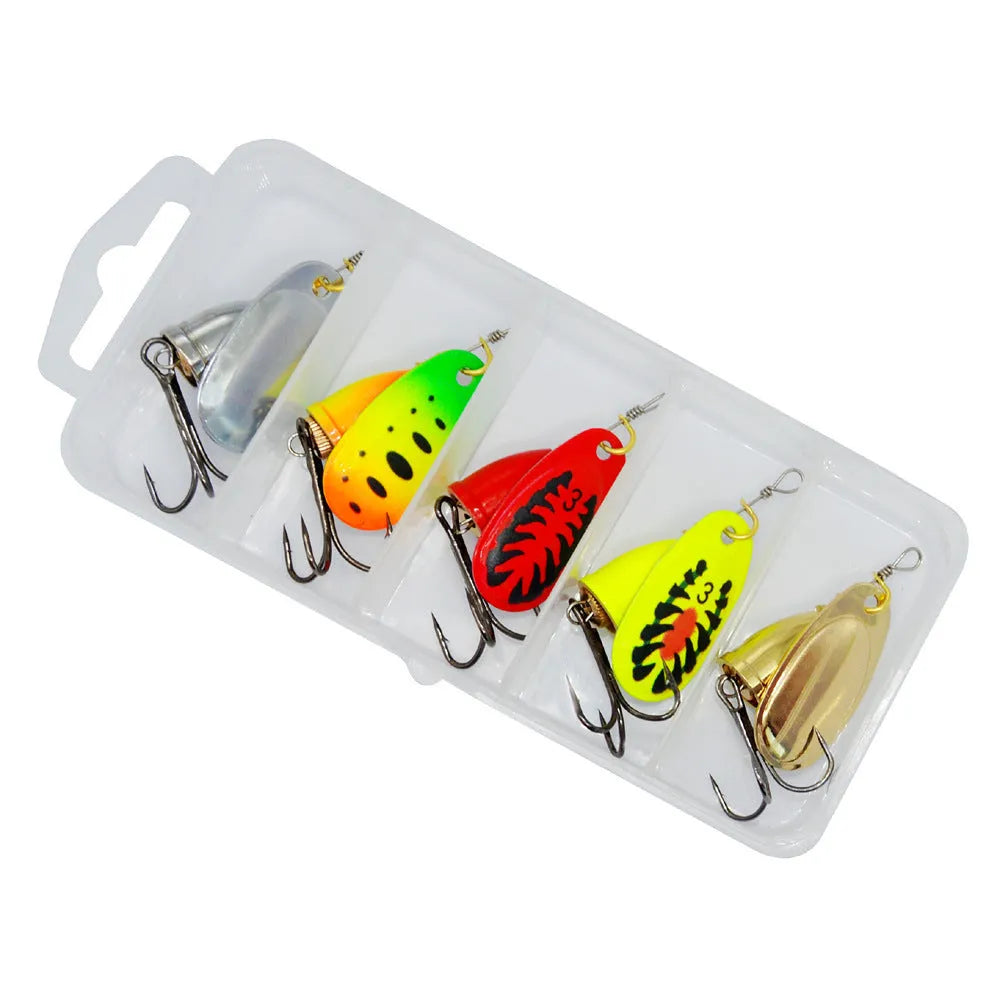 R Composite rotating sequins copper bell metal fishing lure showing available colour options.