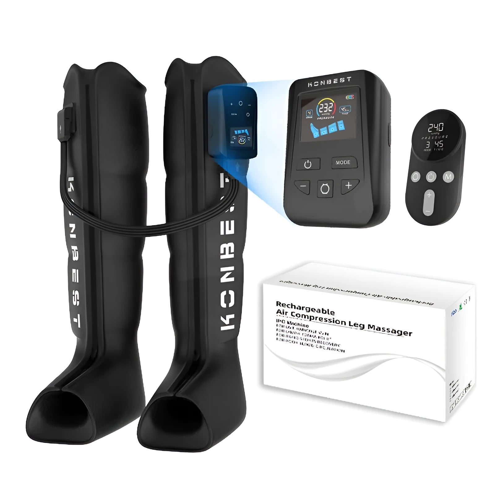 Four-cavity wireless air wave leg massage machine with airbags and dual-leg colour screen in standard colour