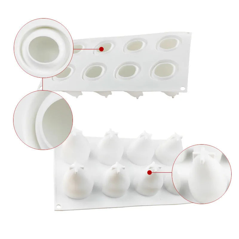 Set of six silicone fruit baking moulds showing pineapple and pine cone shapes