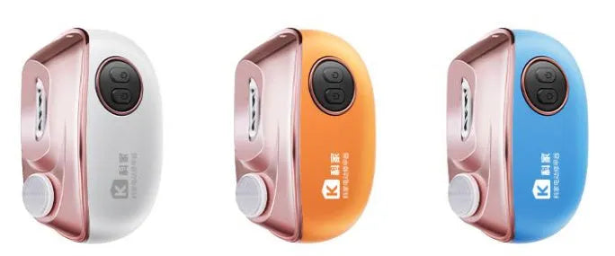 Electric nail clipper and polish tool in blue, orange, and white colour options