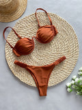 Women's black underwire bikini swimsuit with split style for swimming