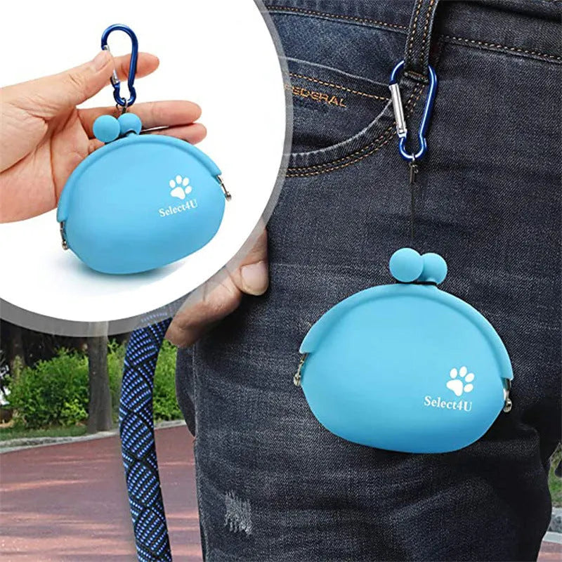 Silicone dog treat waist bag with hook and loop closure in assorted colours