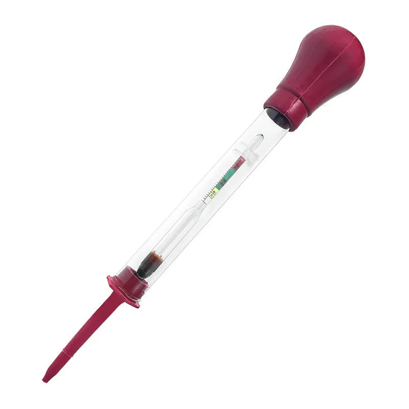 Electrohydraulic hydrometer for automobile battery electrolyte testing with glass construction
