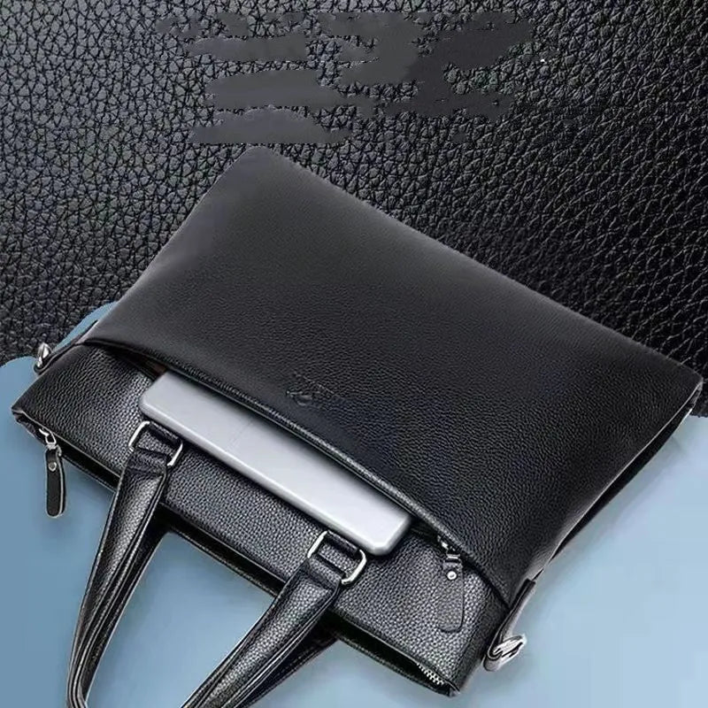 Men's PU leather business messenger bag with crossbody shoulder strap and 35x30x4cm dimensions
