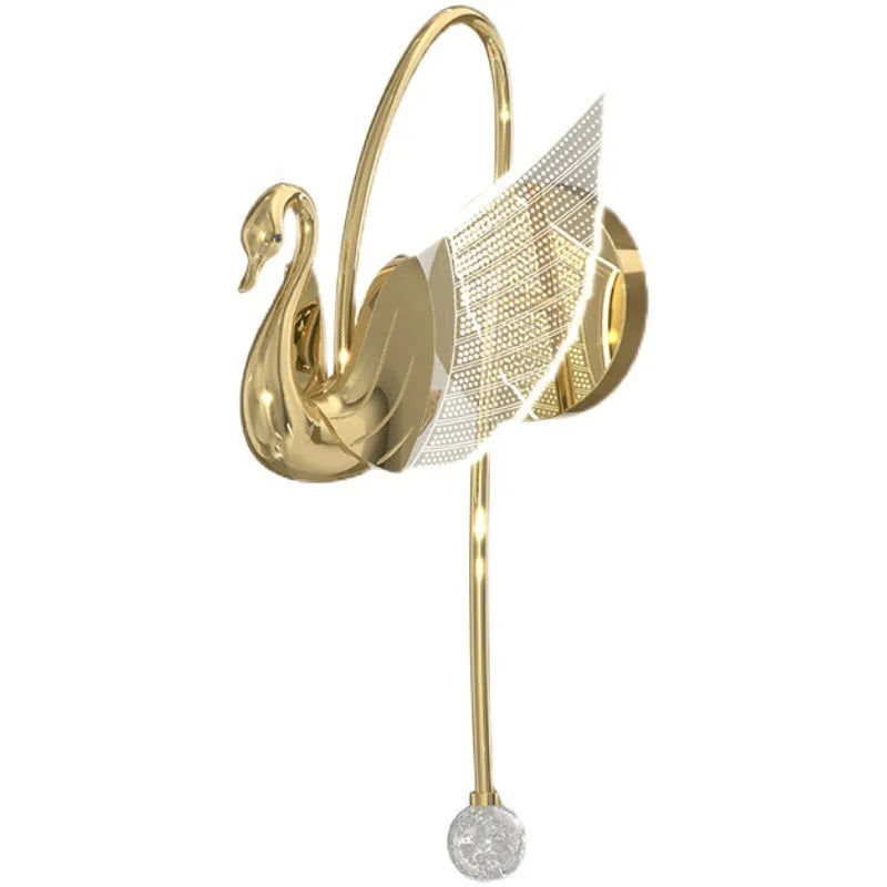 Gold swan-shaped LED wall lamp with acrylic shade for modern bedroom bedside lighting