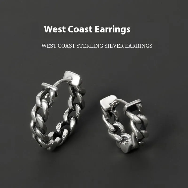 Men's geometric copper hip hop earrings in silver colour, showing 10mm and 14mm size options.