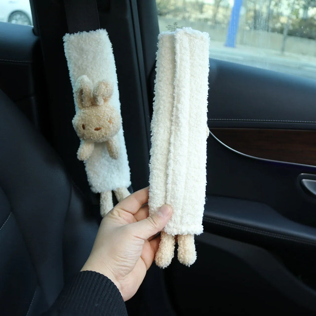 Lamb wool car seat belt shoulder protector in cartoon rabbit, bear, or rabbit bear designs