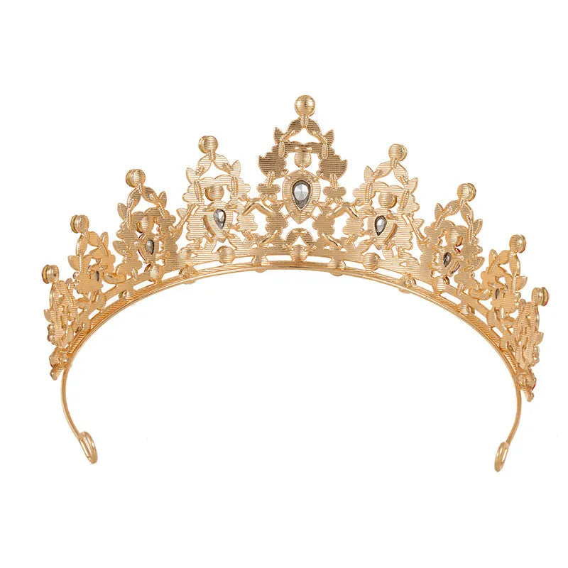 Baroque style bridal crown headdress in alloy with sparkling rhinestones on a silver or KC gold base.
