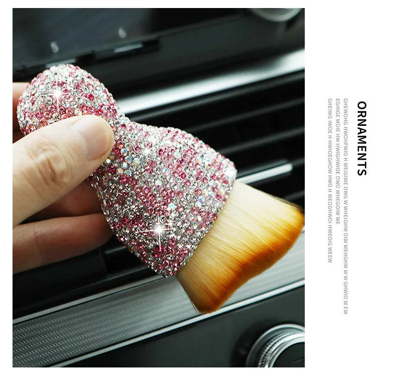 PVC car interior cleaning brush in white pink black colours measuring 10cm length 5cm width