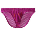 Men's ice silk lace low-waist briefs in solid colours: black, white, green, rose red, and light purple.