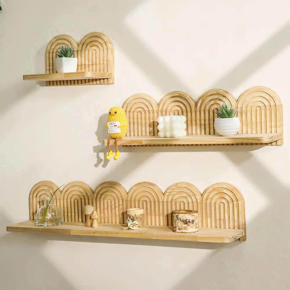 Solid wood wall storage rack with multiple layers for flower pot display organisation
