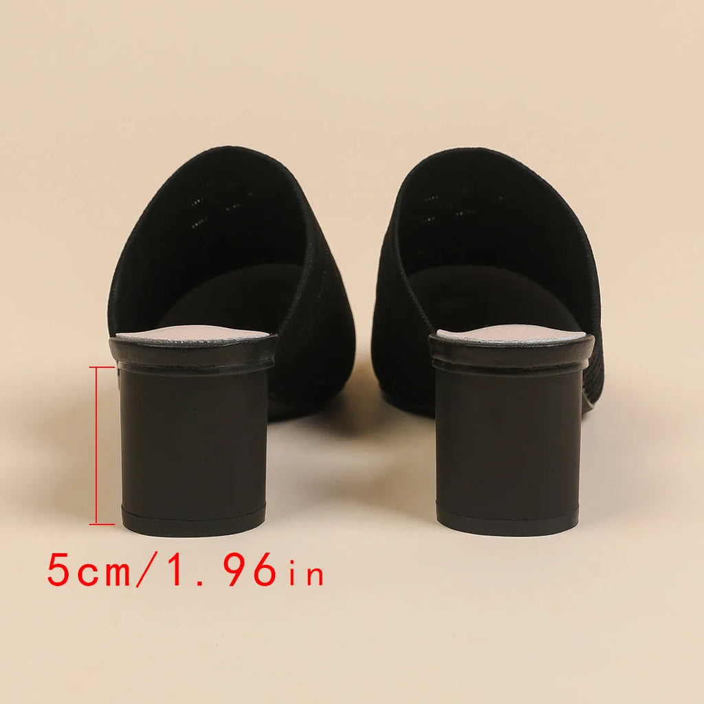 Women's pointed toe toe cap sandals with a chunky 5cm heel in a fishing line colour.