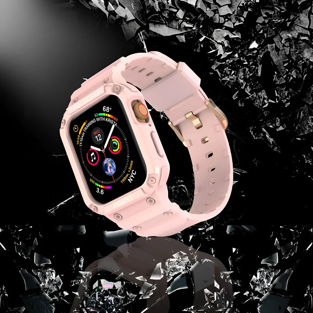 Soft TPU sport strap for Apple Watch Series 8 in multiple colours on a grey background