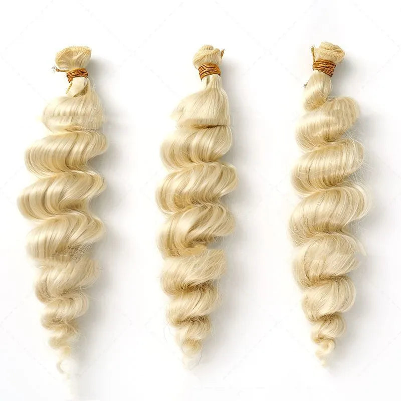 Golden synthetic hair weft wig for women available in three length options