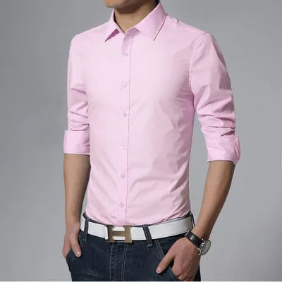 French dress shirt formal tuxedo cotton long sleeve summer men black front view