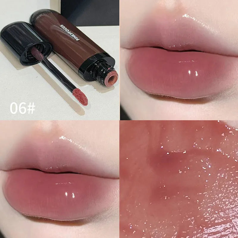Black Shiny Mirror Lip Lacquer tube showing glossy finish with six shade options displayed