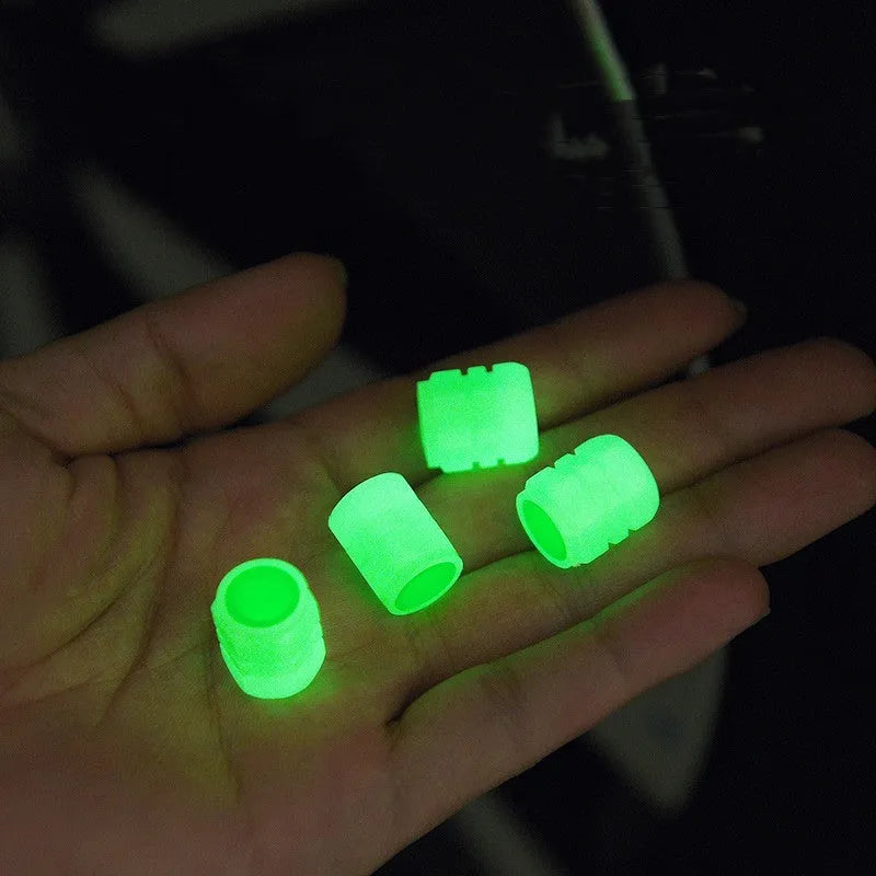 Car luminous valve caps showing glow feature and rubber construction with 16mm x 12mm dimensions