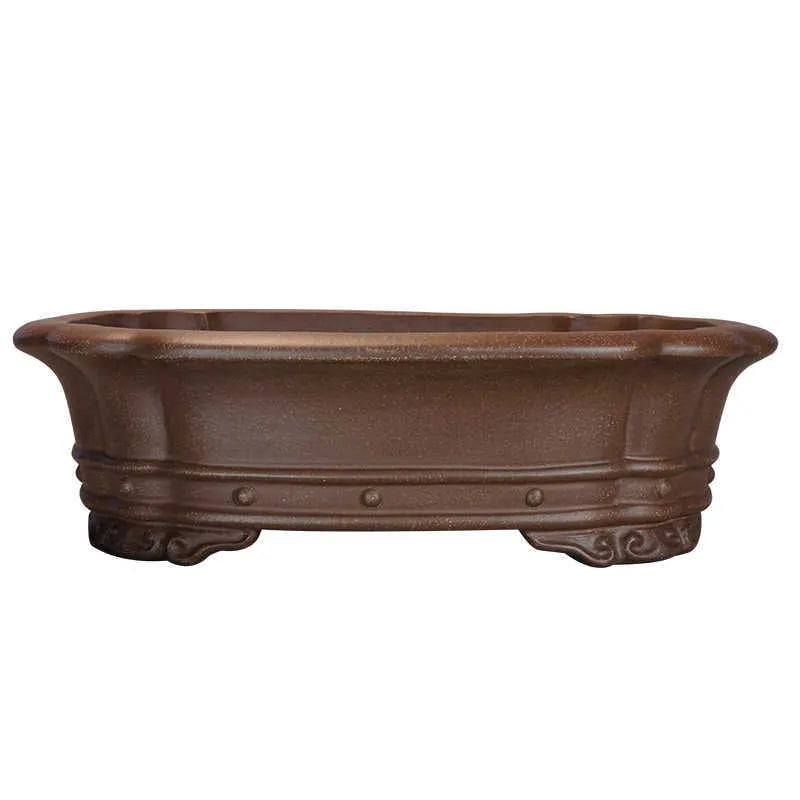 Purple sand rectangular begonia flower pot with antique style on desktop