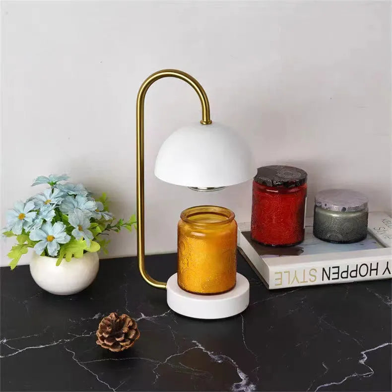 Solid wood aromatherapy wax melting bedside lamp with dimming knob on wooden base