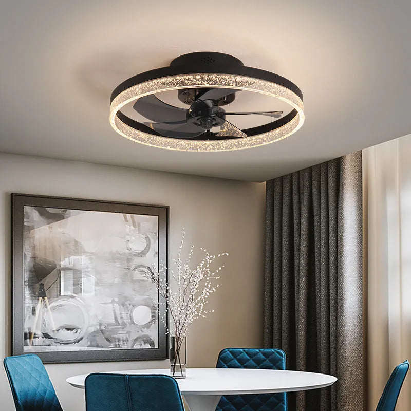 Nordic-style ceiling fan lamp with light and remote control, 50cm diameter in coffee gold finish.