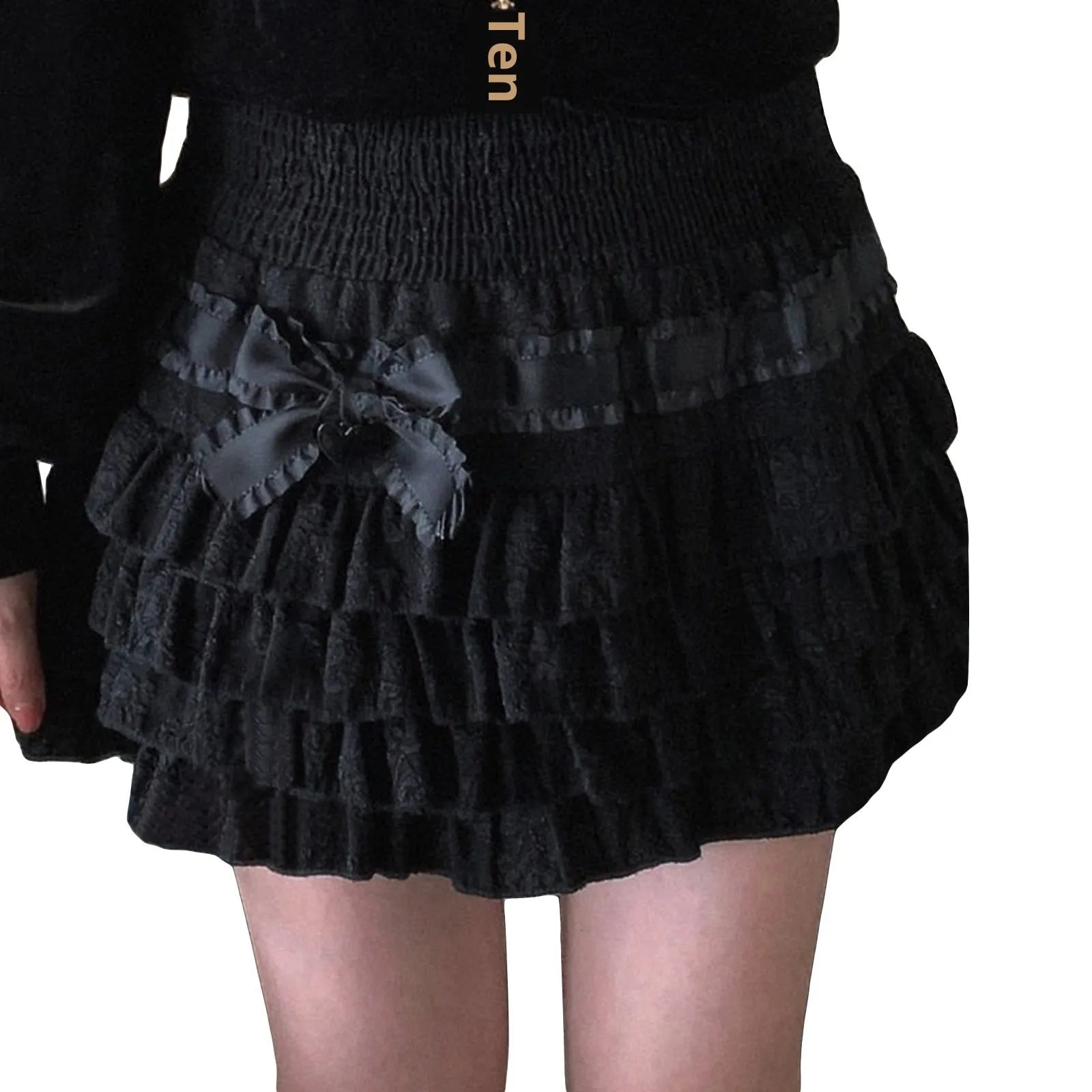Girlish velvet puffy cake high waist skirt in polyester available in black pink and almond rice sizes S M L