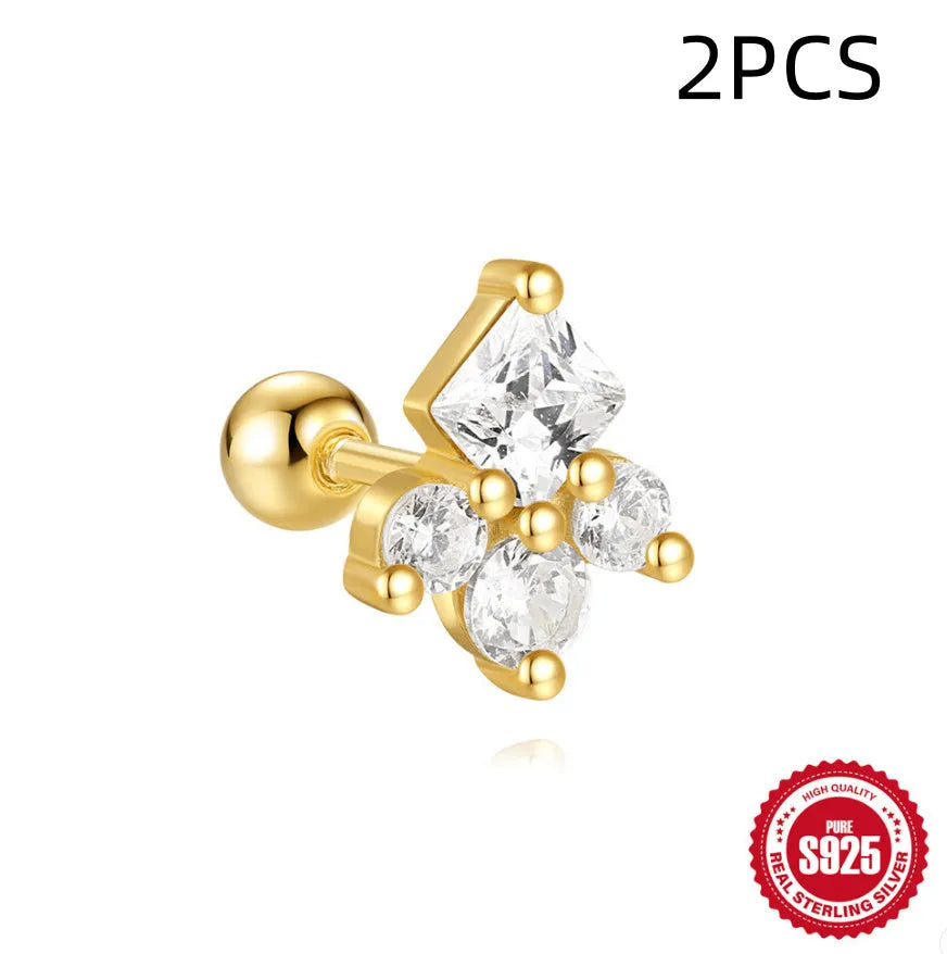Women's S925 sterling silver flower gravel stud earrings with golden electroplated finish