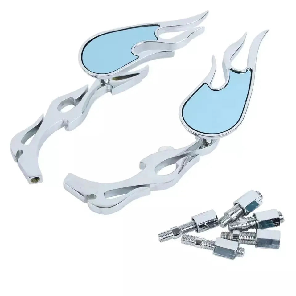 Black convex blue plated rearview mirror on vehicle door with 16cm rod and 8x4cm lens