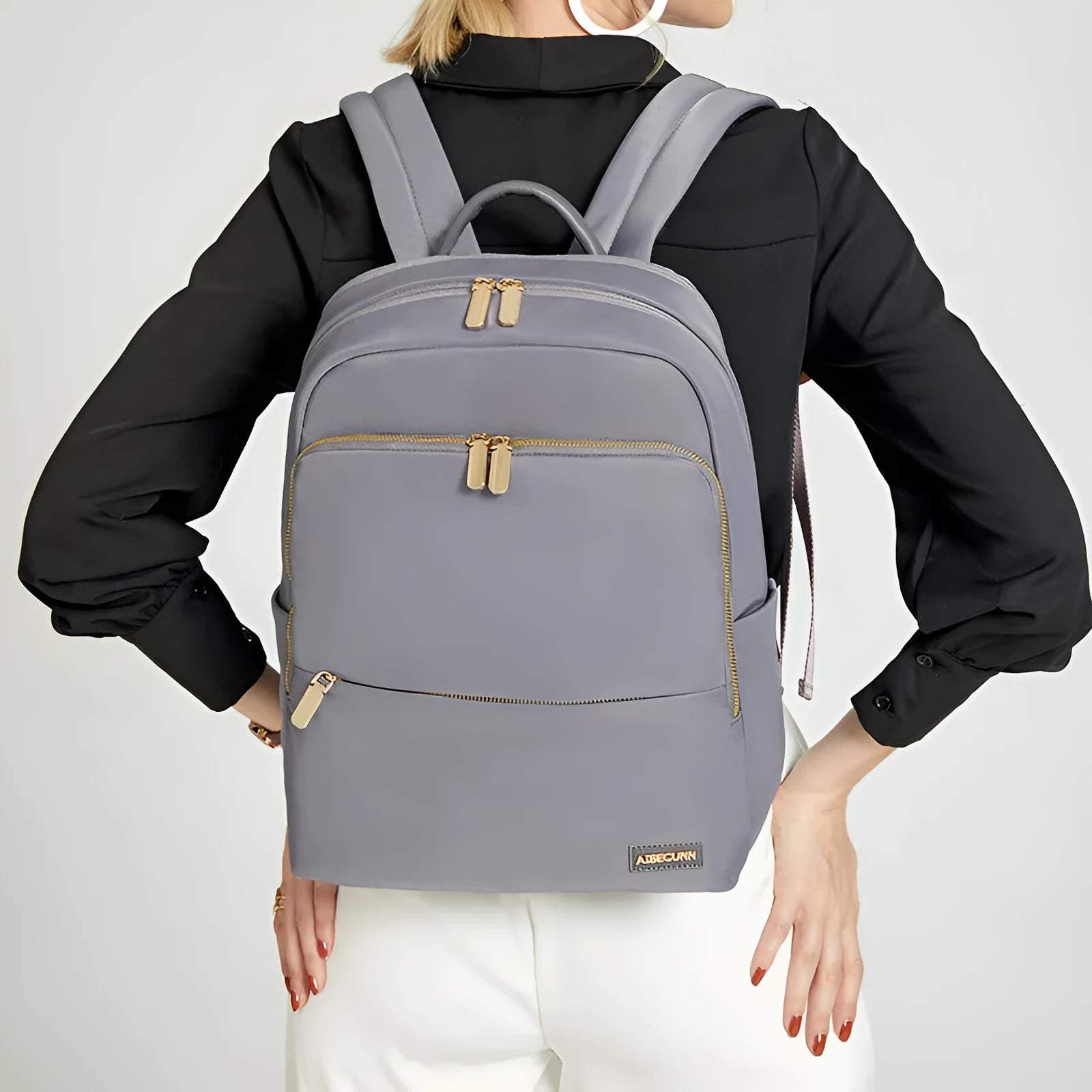 Oxford cloth women's backpack in black or purplish grey with large capacity and multiple functional features