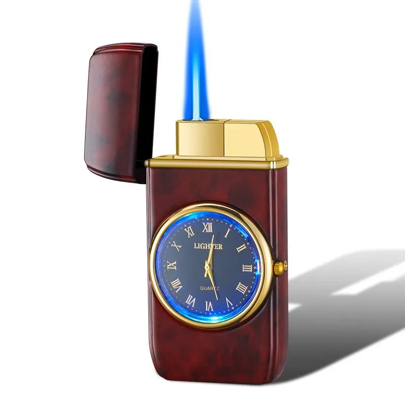 Multifunctional electronic watch gas lighter with LED lamp in multiple metal finishes
