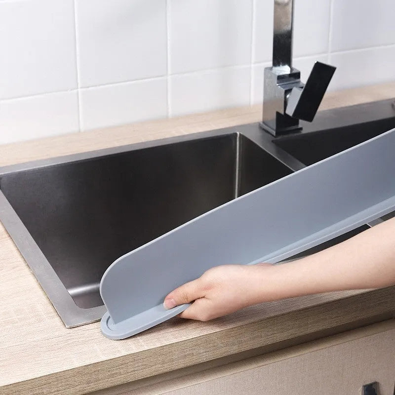 85cm silicone kitchen sink splash guard plate in grey colour showing water barrier dimensions