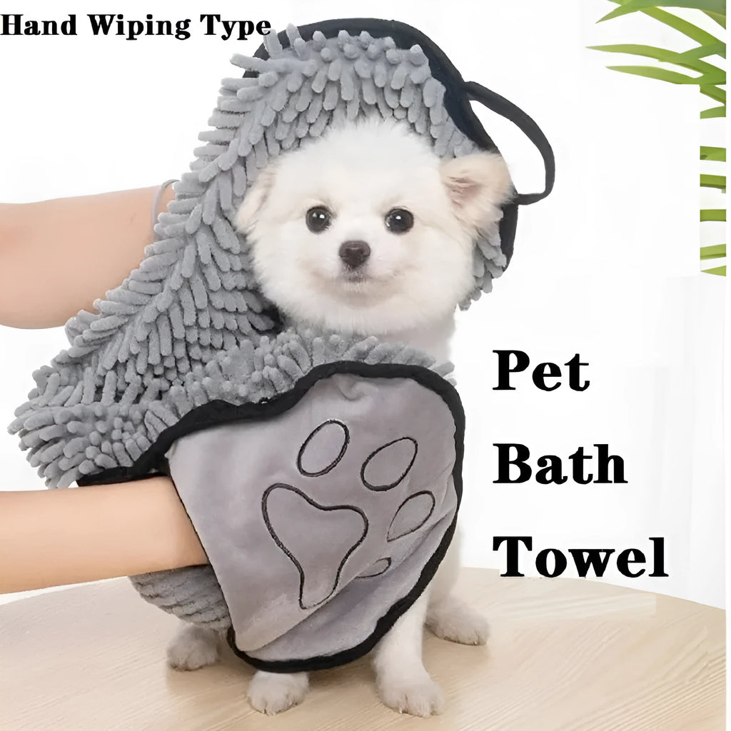 Four-layer thick pet bath robe towel measuring 62cm by 23cm in blue, grey, purple or red colours