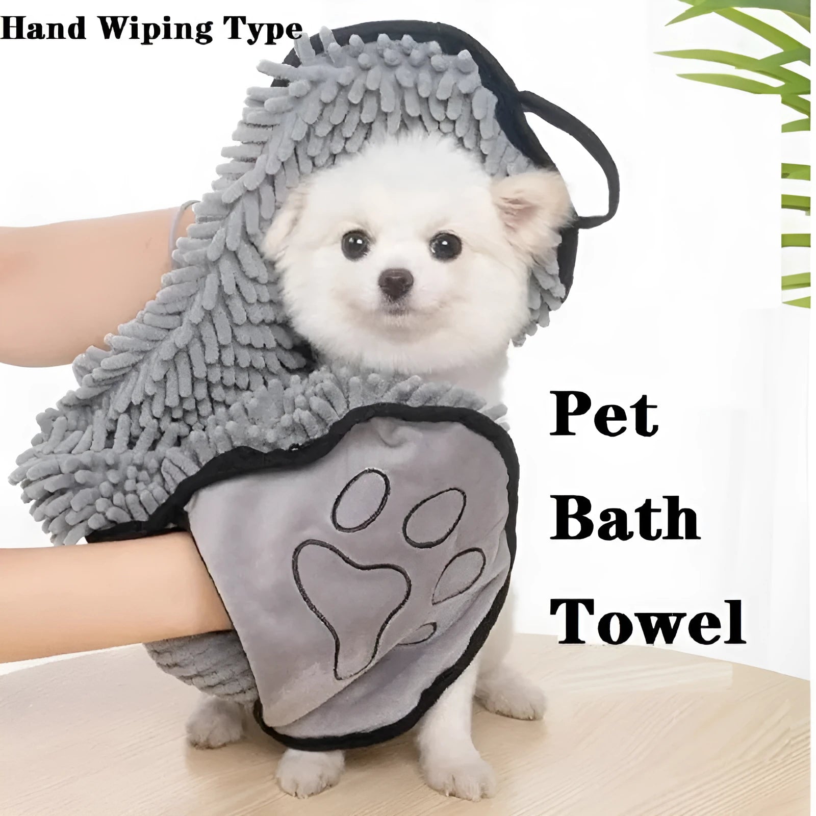Four-layer thick pet bath robe towel measuring 62cm by 23cm in blue, grey, purple or red colours