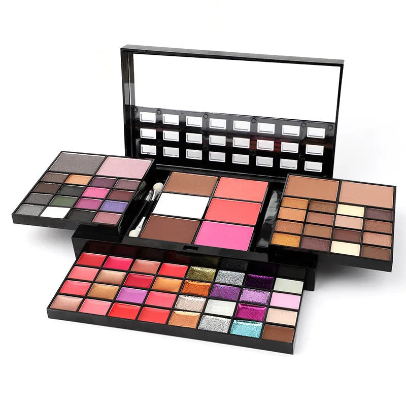 74 colour makeup palette with eyeshadows, lip glosses, face powders, brushes in plastic case