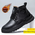 Men's black high-top platform Martin boots with artificial PU upper and rubber sole.