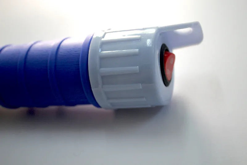 Blue manual hand pump siphon for fuel and liquid transfer with PP plastic construction.
