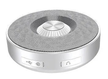 Compact wireless Bluetooth speaker shown in black, orange, and silvery white colour options