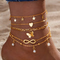 Butterfly Pearl Heart anklet 4-piece set showing layered women's ankle jewellery with charm details
