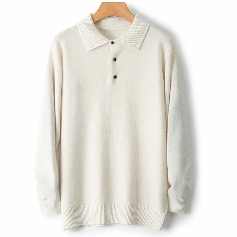 Men's woollen polo collar sweater pullover with long sleeves in multiple colour options