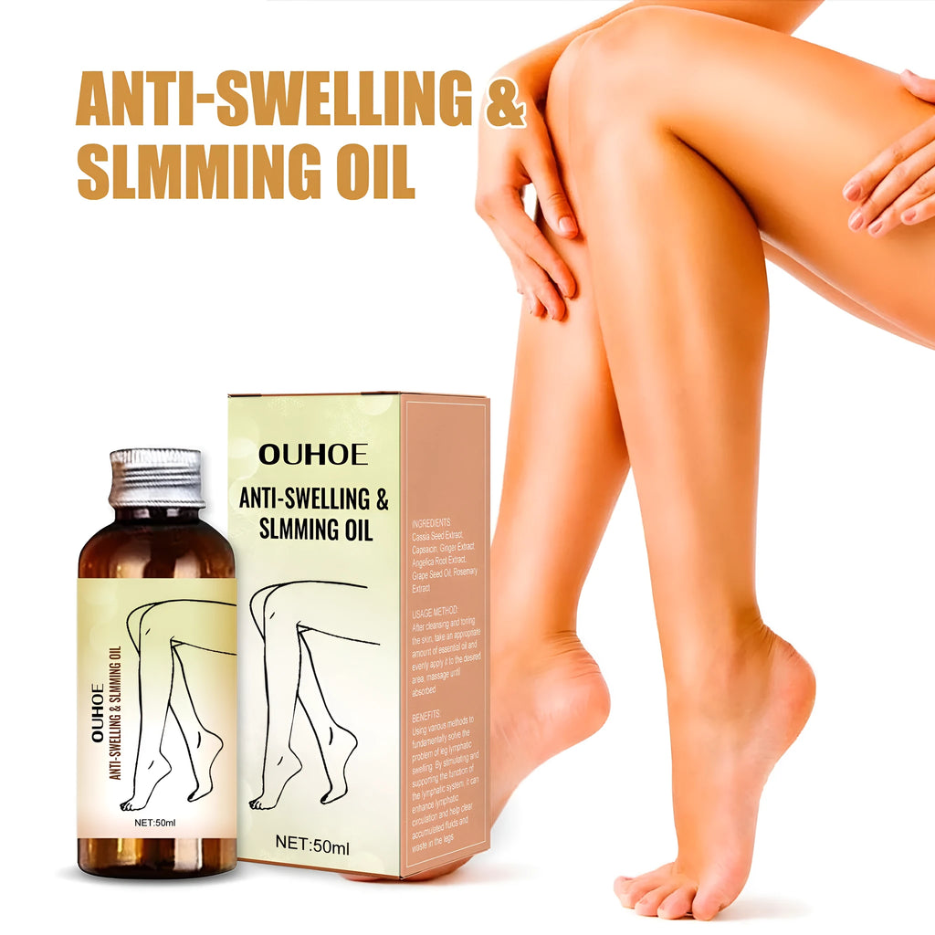 50ml bottle of essential oil for body skin care and leg massage with botanical extracts
