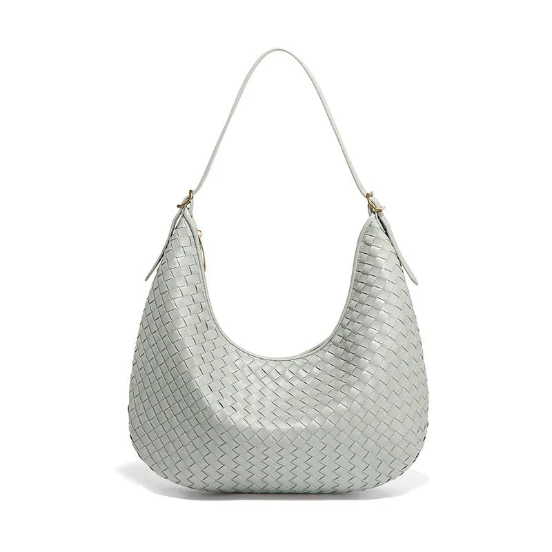 Fashionable large capacity French tote bag in soft PU with woven texture and sandwich pocket
