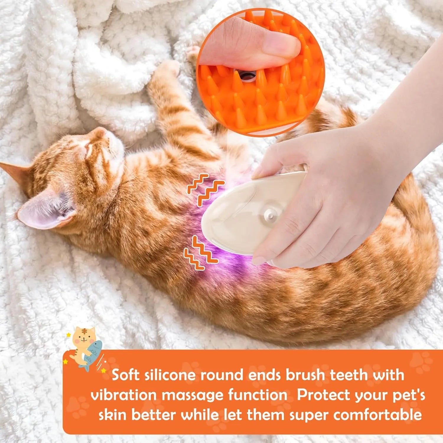Yellow 4-in-1 cat steam brush with water spray, vibration massage, and ringworm detector light