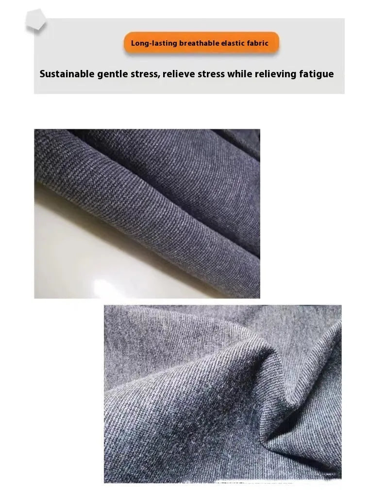 Heather grey dog anxiety jacket vest on a size chart showing seven options from XXS to XXL.
