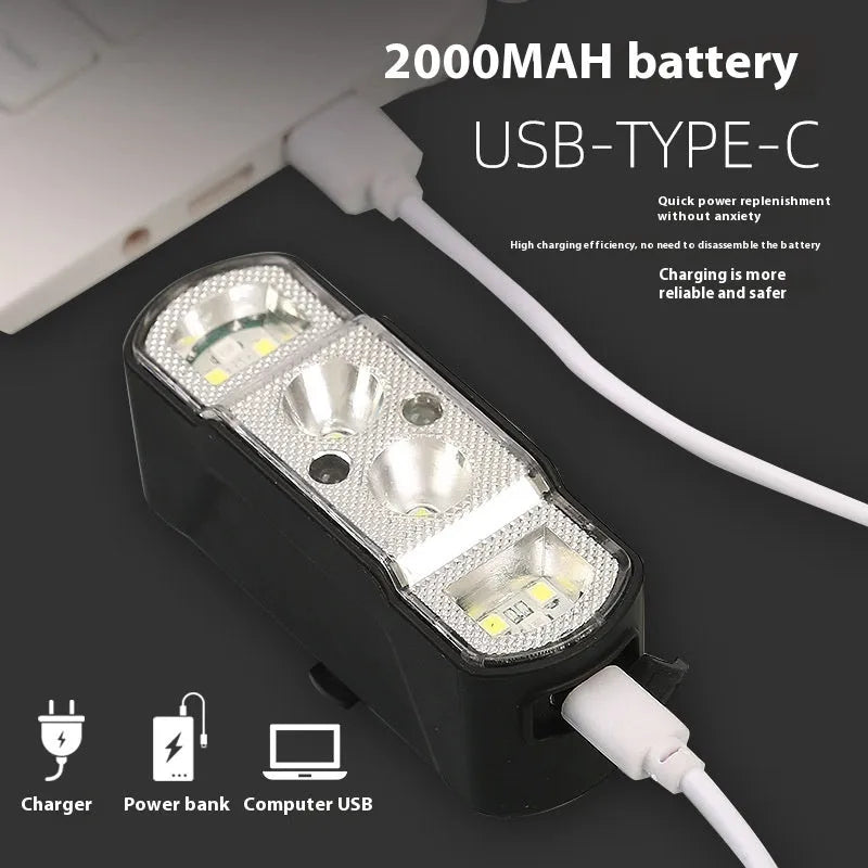 Black ABS bicycle headlight with LED lamp and rechargeable battery for cycling