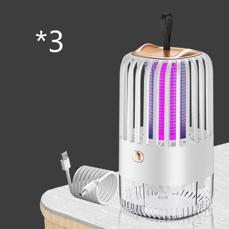 Silent electric shock suction mosquito killer lamp in white plastic with USB charging cable