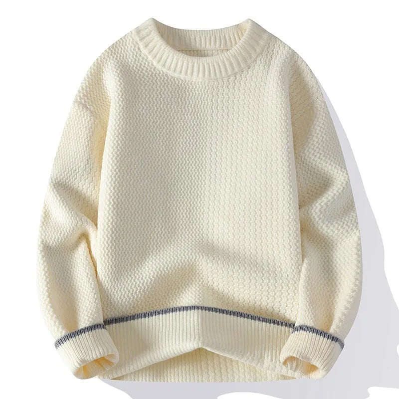 Men's grey loose fit round neck pullover sweater for casual autumn winter wear