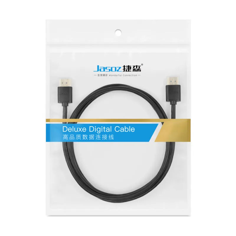 A thin, flexible black HDMI cable with gold-plated connectors on a white background.