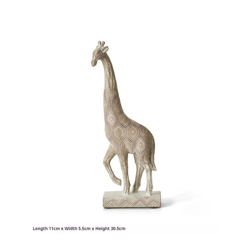 European style wood colour resin giraffe decorative ornament on a surface.