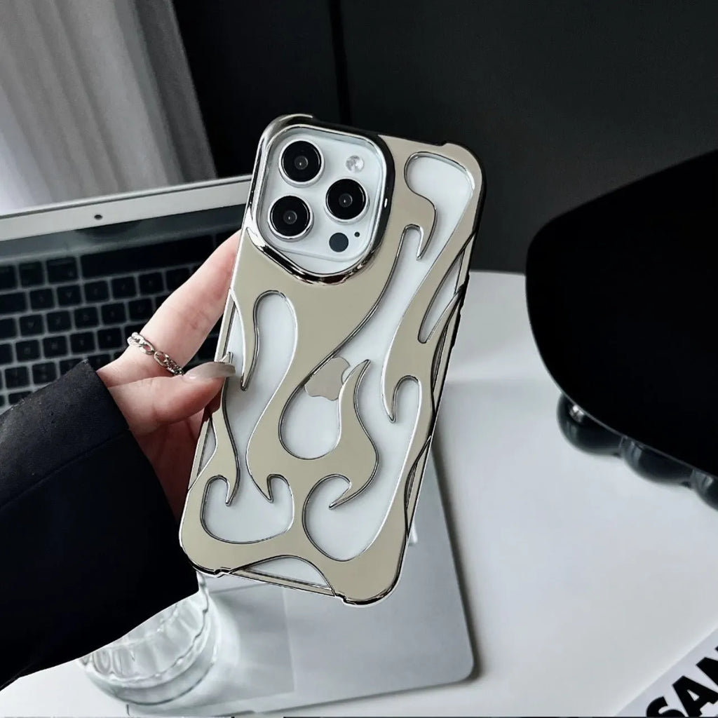 Electroplated hollow flame pattern soft TPU phone case for Apple iPhone in gold colour