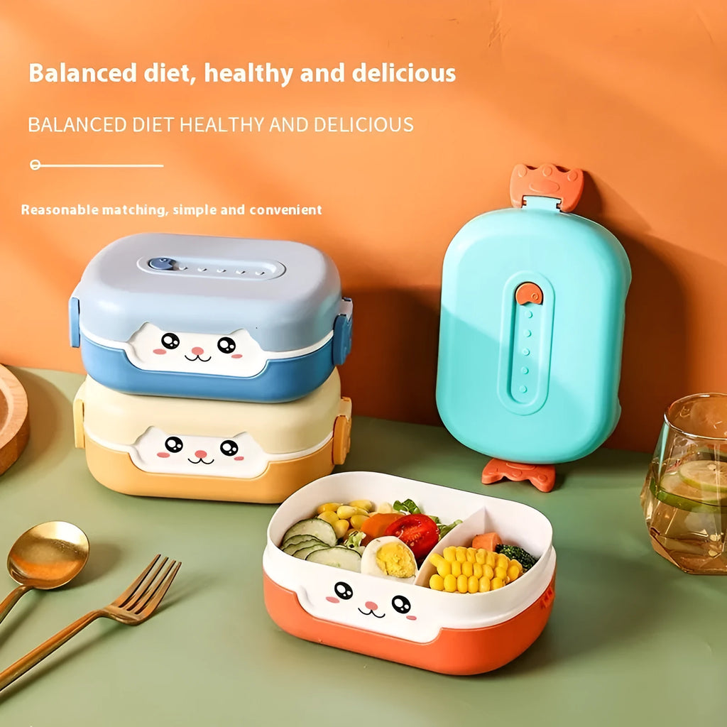 Square plastic divided lunch box with 301-500ml capacity showing compartment separation