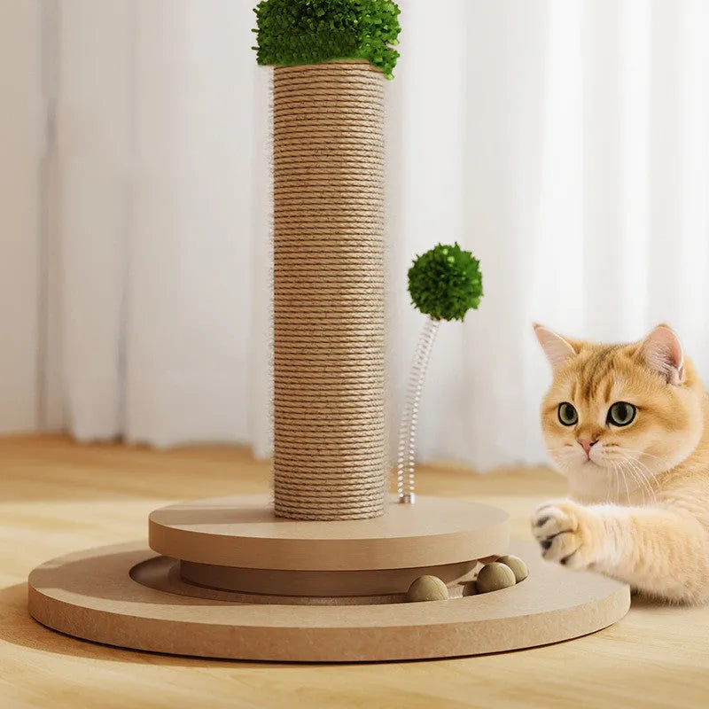 Vertical cat climbing frame with hemp rope scratching columns in canna colour
